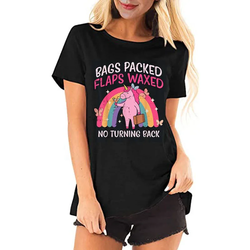 

Bags Packed Unicorn Funny Inappropriate Vacation Women T-Shirt Humor Sarcasm Joke Saying Tee Y2k Puns Graphic Outfit Novelty Top