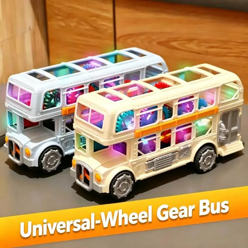 Electric Gear Double-decker Bus 3-in-1 Key Mode Retro Bus Universal-Wheel Car Model with Music Light Educational Toy Kids Gifts