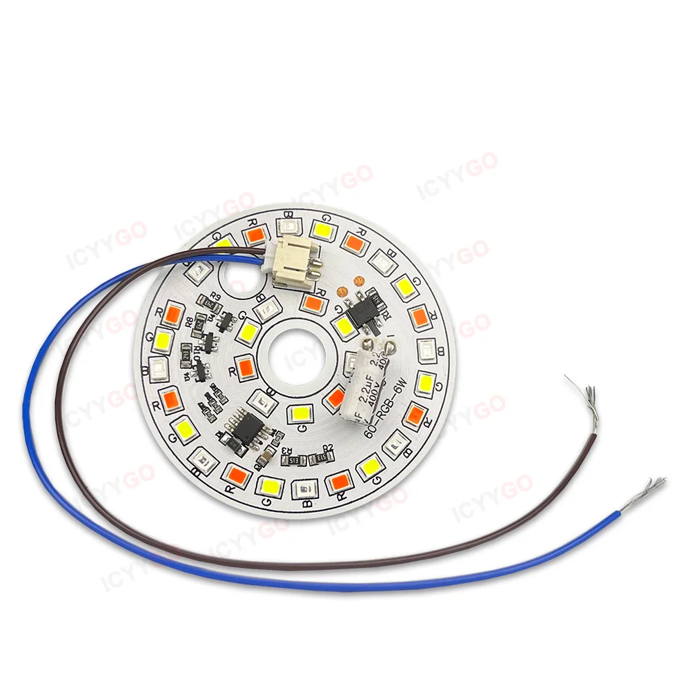 Imagem -04 - Rgb 60 mm Ac220v Driver-livre Rgb7 Cor Gradiente Luz Placa Pcb Led Chip de Luz Faça Você Mesmo Redondo Lâmpada Remendo 6w