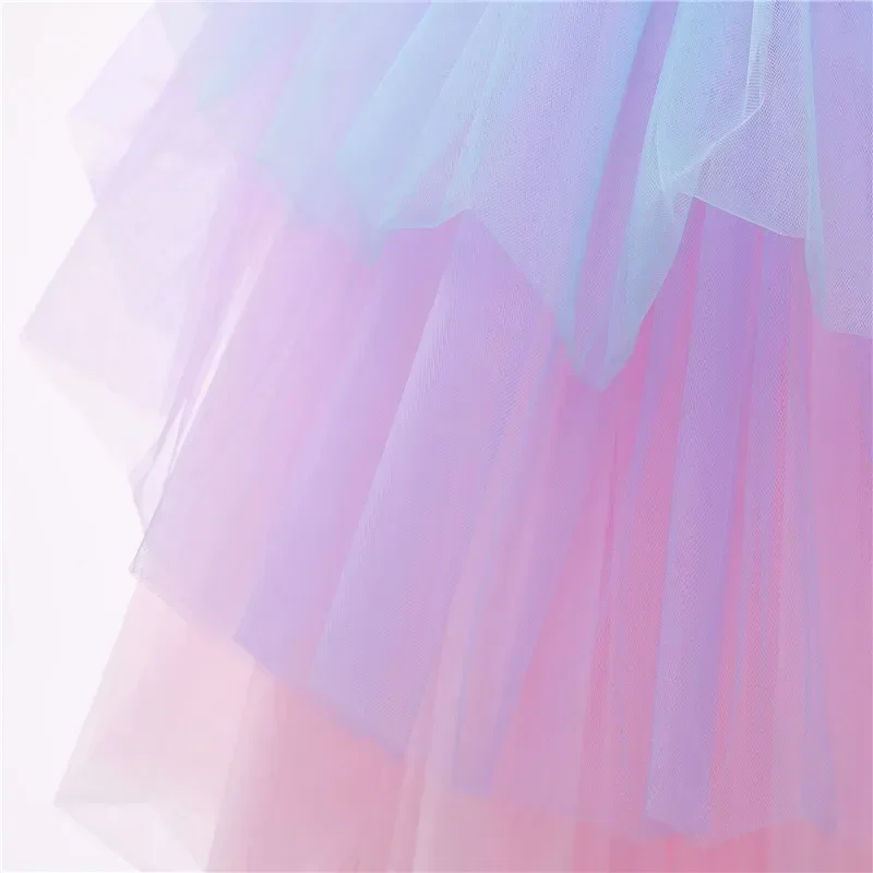 Girls Rainbow Unicorn Princess Dress Cake Layers Tutu Prom Gown For Kids Children Wedding Evening Formal Party Pageant Vestidos