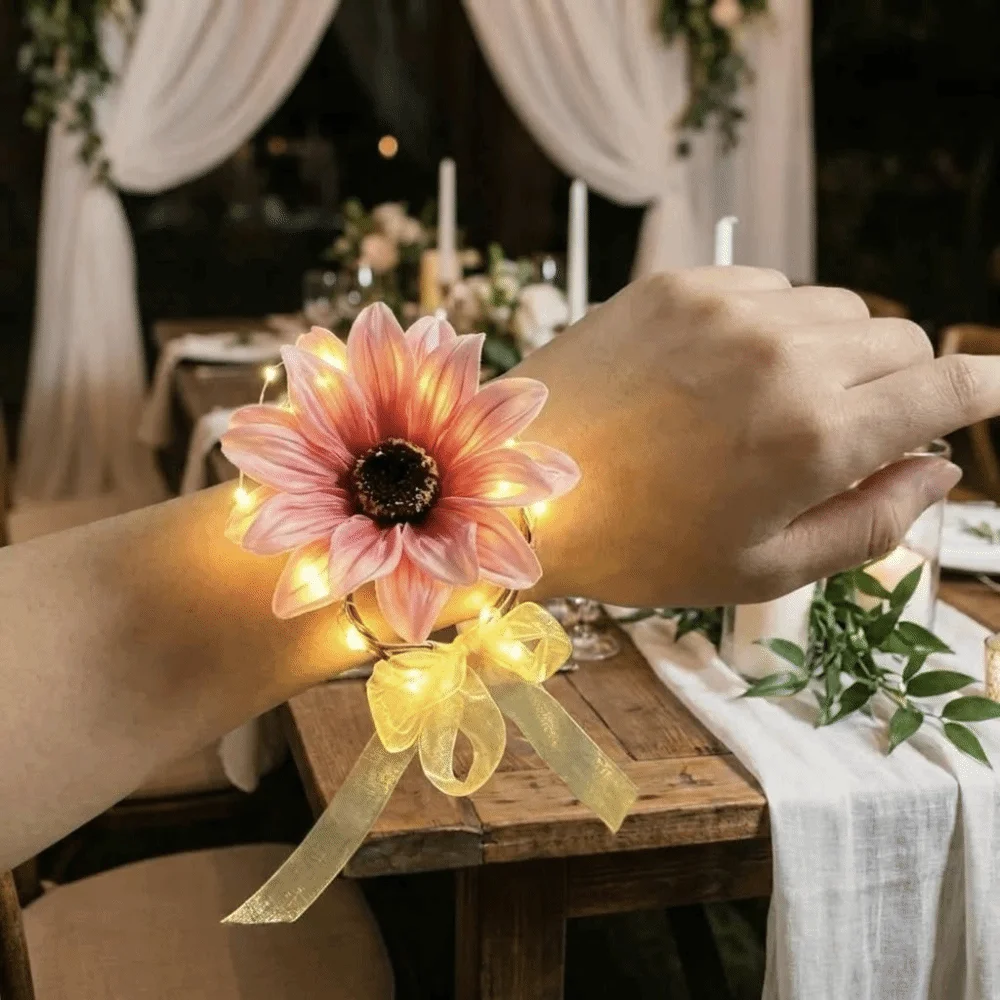 2pcs Bright Sunflower Styled Glowing Sunflower Wristband Soft Glowing Light Comfortable Wear Stage Performance Wristband