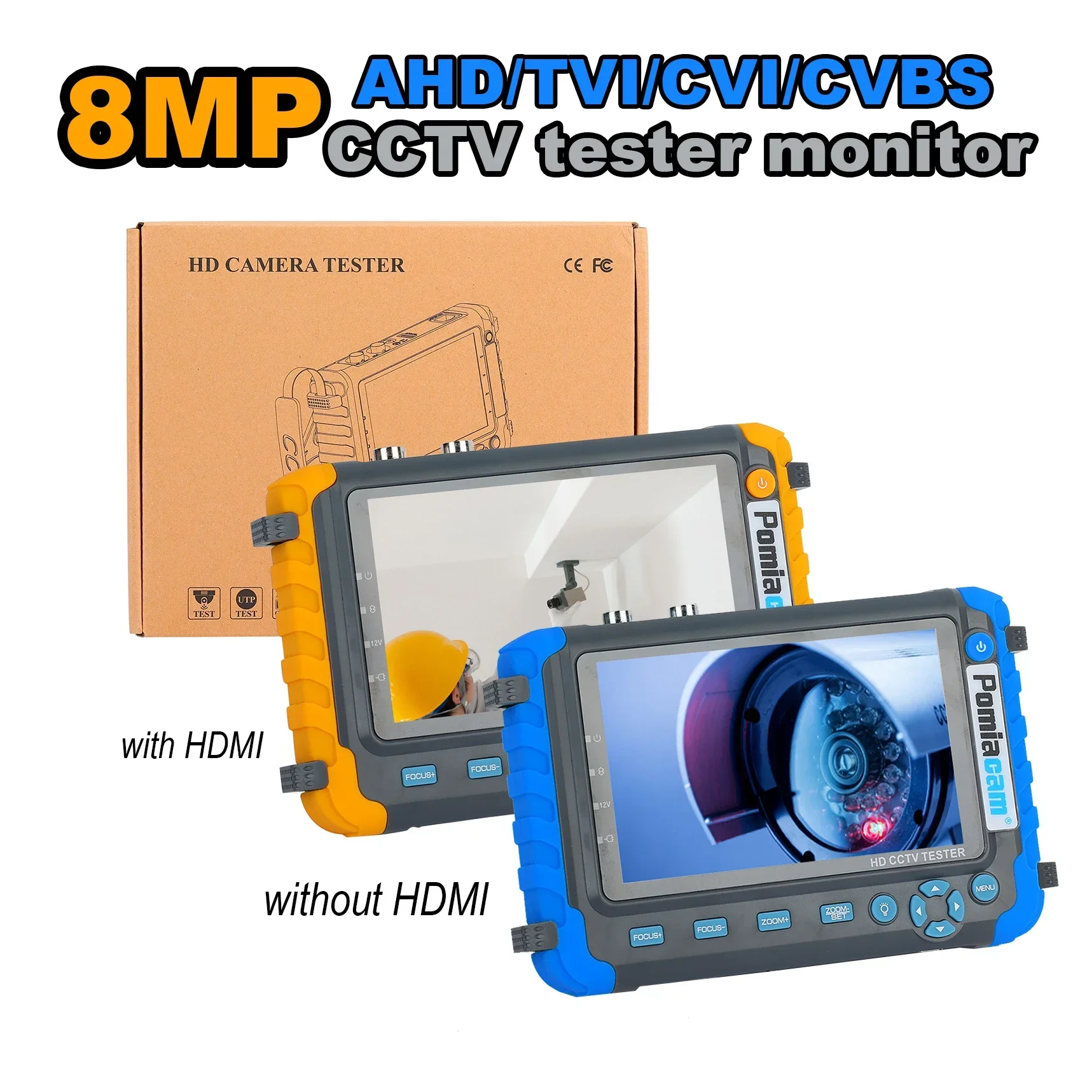 POMIACAM CCTV Tester IV8W IV8C 4 IN 1 8MP AHD TVI 4MP CVI Analog Security Camera Tester Monitor with PTZ UTP Cable Test