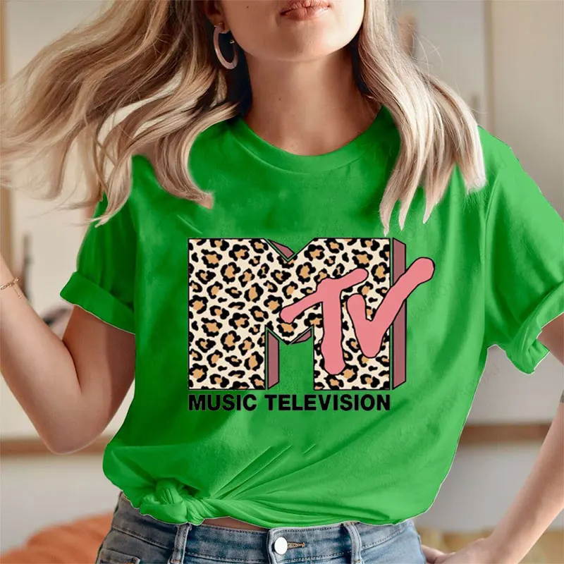 الموسيقى التلفزيون ليوبارد نمط الجرافيك بلايز خمر 80s 90s MTV الشارع الشهير س الرقبة قصيرة الأكمام طباعة المحملة رائجة البيع الملابس #3