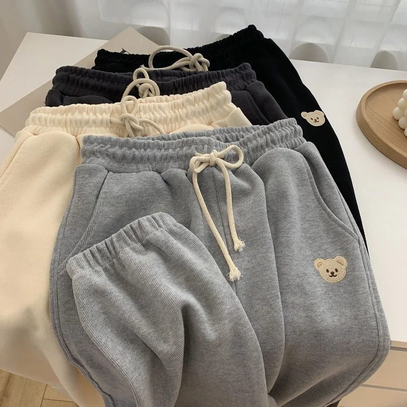 

plus Size 300 Pounds Cute Bear Pattern Elastic Waist Belted Sports Pants Women's Spring Autumn Versatile Loose Harlan Pants