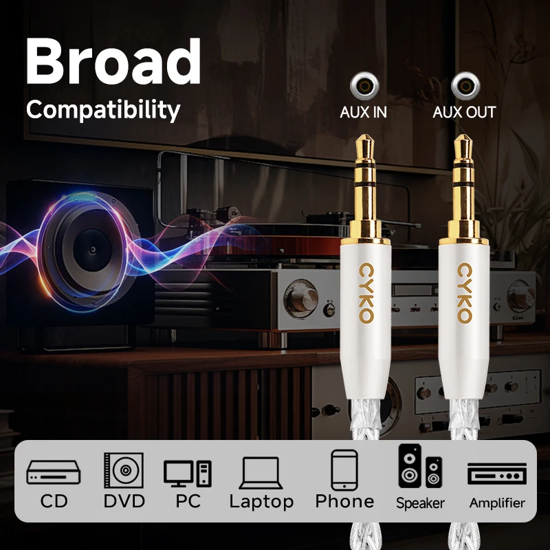 CYKO قسط 4N الفضة النقية 3.5 مللي متر Aux كابل الصوت النحاس النقي مطلية بالذهب TRS/TRRS التوصيل لمكبرات الصوت الكمبيوتر