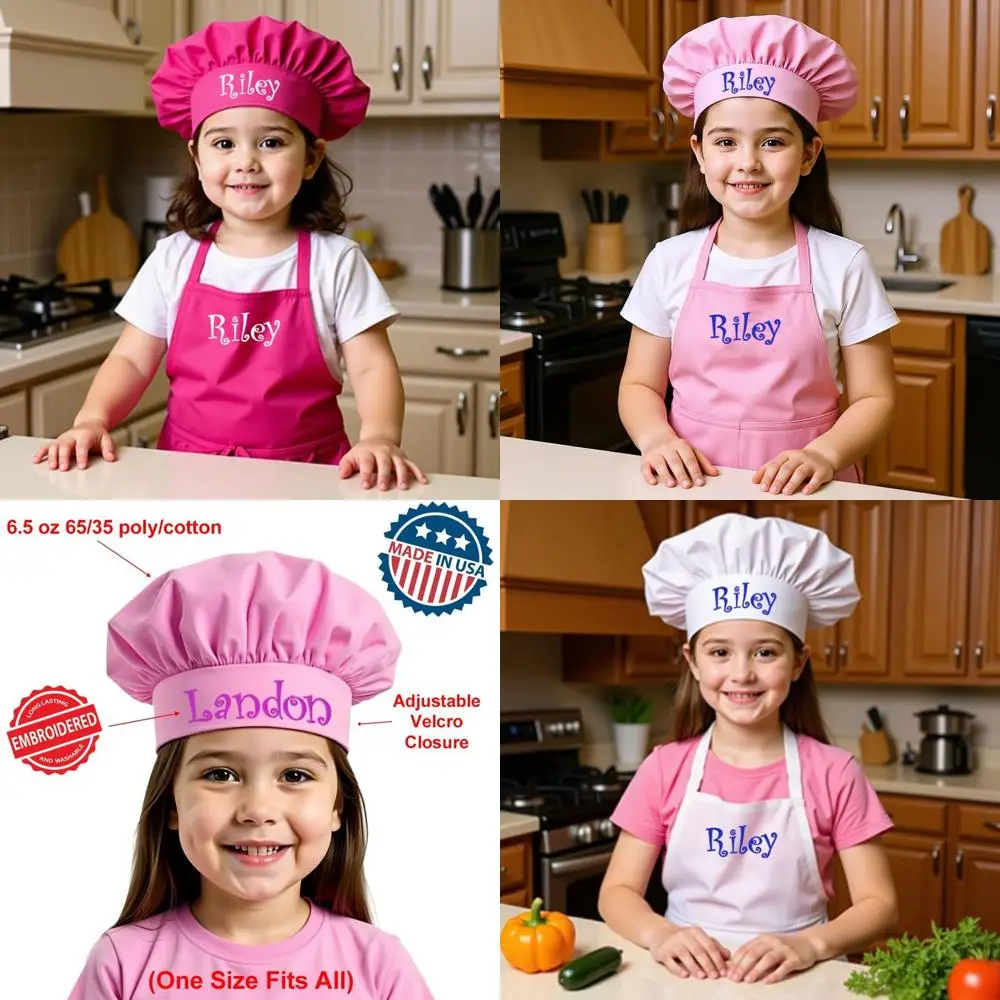 

Custom Embroidered Premium Child Apron and Chef Hat for Kids Cooking in the Kitchen (Set, with Hat)