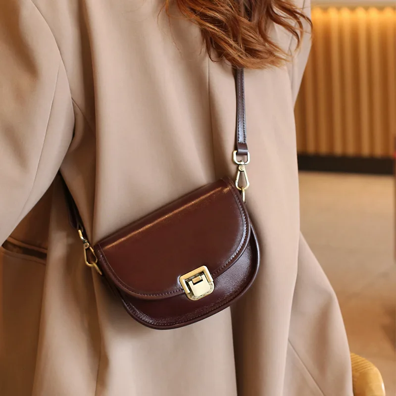 2023 New Style Real Leather Women\'s Bag Vegetable Tanned Genuine Cow Leather Single Shoulder Messenger Bag Lady Popular Purse