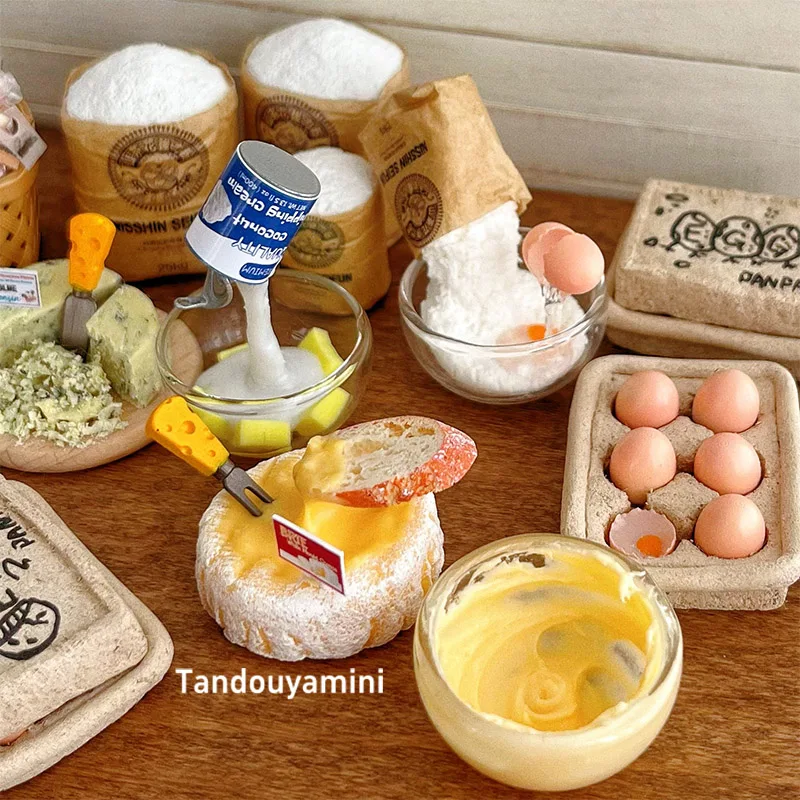 

1/6 Doll House Model Furniture Accessories Egg Flour Bowl Bread Cheese Bjd Ob11 Blyth Soldier Lol Miniatures Kitchen Scene Props