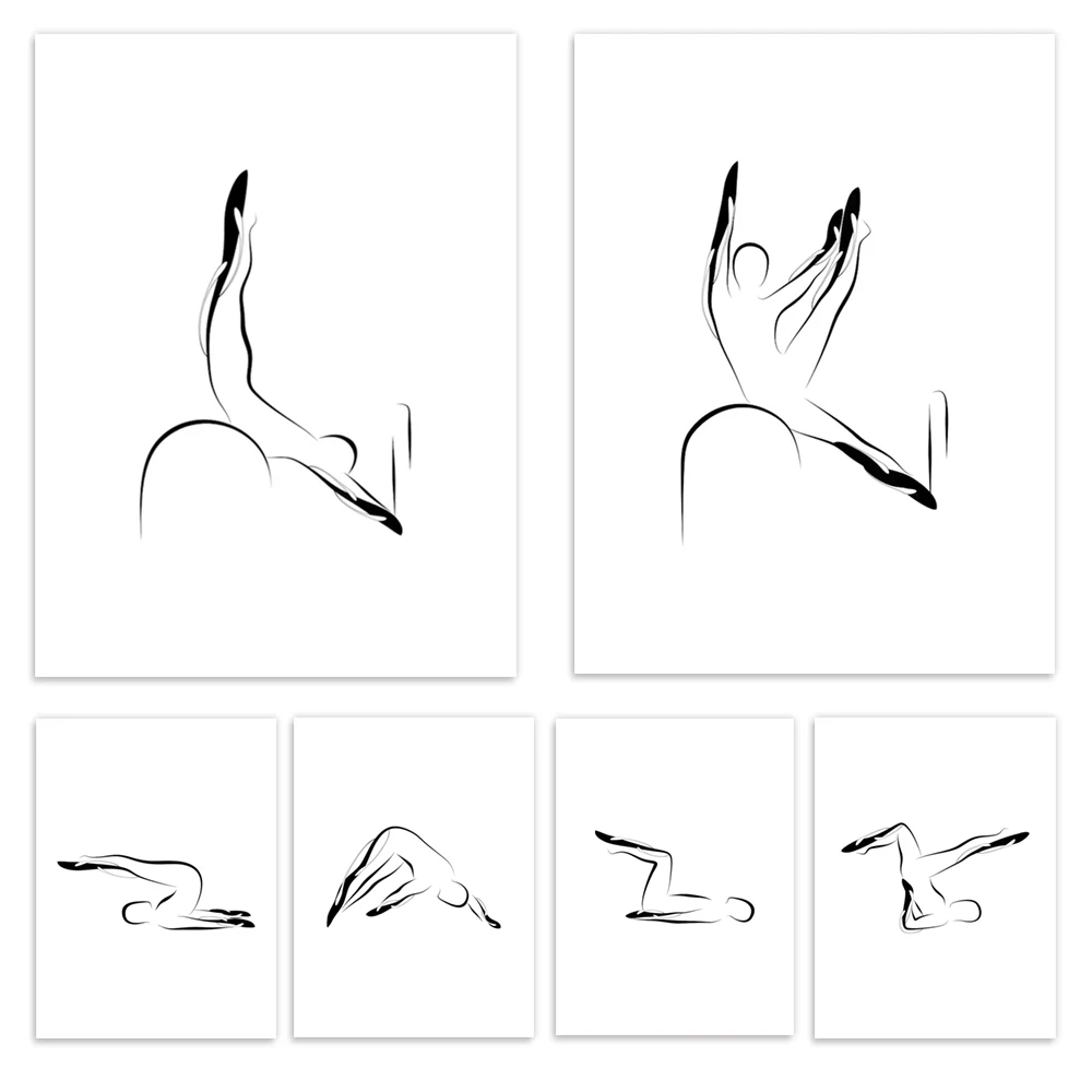 Pilates posters, Swan pose, Pilates 100 breaths, mat poses, ball poses, side bend poses - printable for living room decoration.