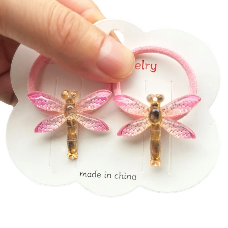 2PCS Lovely Cartoon Acrylic Dragonfly Girls Elastic Hair Bands Princess Hair Accessories Children Hair Ties Baby Headwear