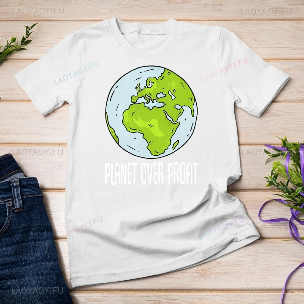 Planet Over Profit Recycle Save The Environment Earth Day T-shirt stampata Top Proteggi l'ambienteT-shirt Earth Tops