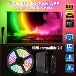 스마트 앰비언트 TV 백라이트 키트, HDMI 호환 2.0 싱크박스, 단추 동기화 LED 스트립 조명, 40-85 인치 스크린용