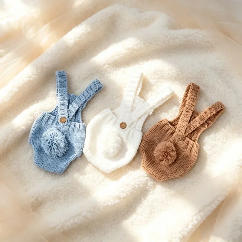 Newborn Infant Photo Clothing Soft Knit Backless Pants Posing Prop For Full Moon Kids Indoor Studio Portrait Shooting Accessory