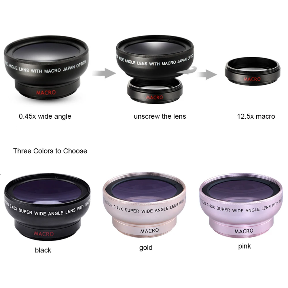 TOKOHANSUN New HD 37MM 0.45x Super Wide Angle Lens with 12.5x Super Macro Lens for iPhone LG HTC Samsung Sony Camera lens Kit