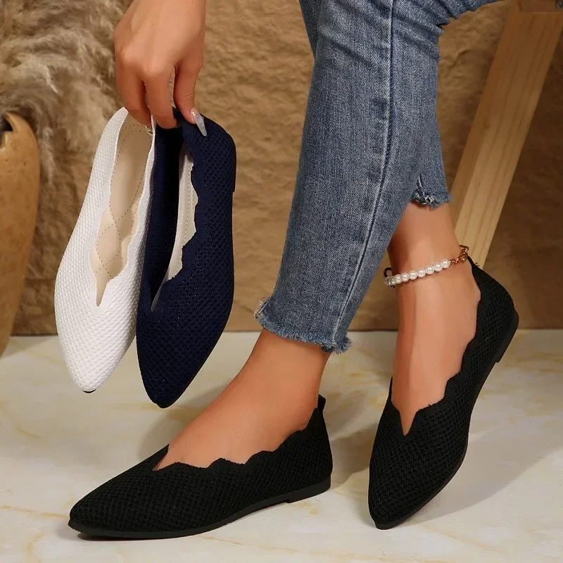 2024 Hot Sale Ladies Shoes Knitted Women's Flats Elegant Daily Flats Women Pointed Toe Slip on Soft Bottom Outdoor Shoes Women