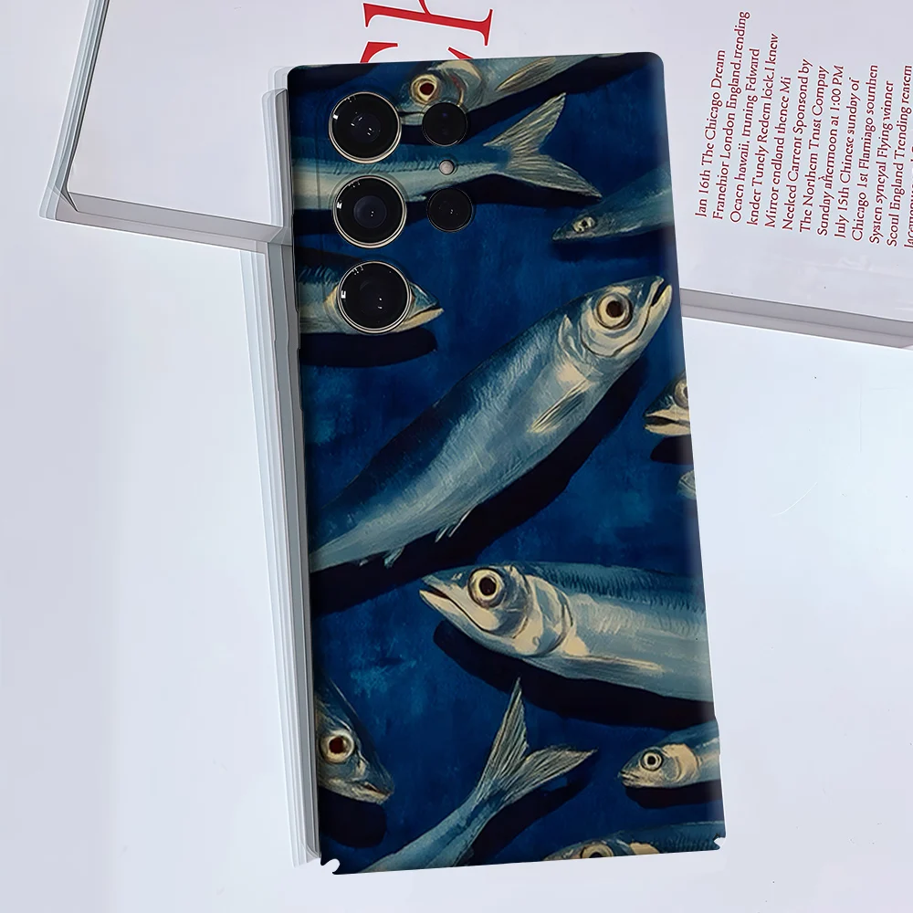 Silver Fish Blue Oil Luxury Fashion Full Lens Protective Case for Samsung Galaxy S26 S25 S24 A56 A36 Plus Ultra