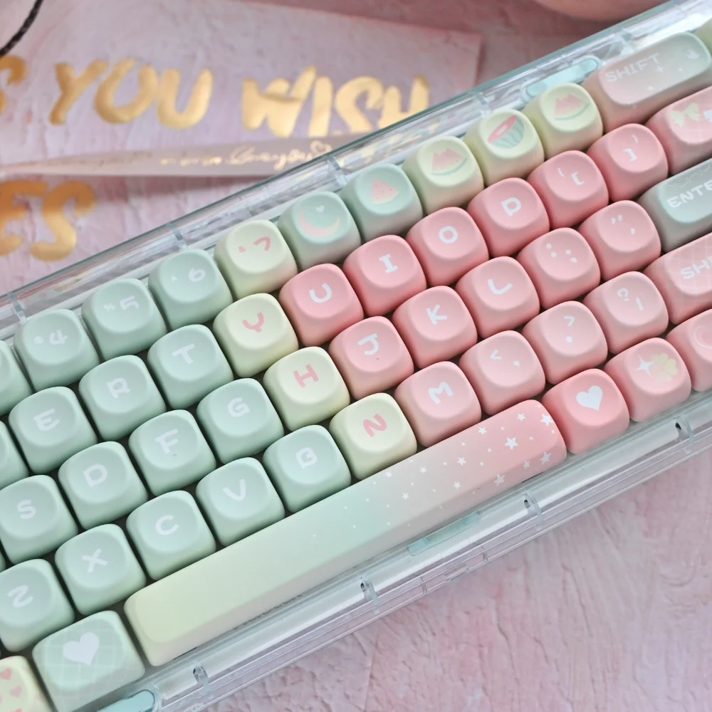 MOA Profile Sweet Watermelon Keycap 126 Keys Summer Small Fresh Mechanical Keyboard Caps for Girls Green Pink Cute PBT Keycaps