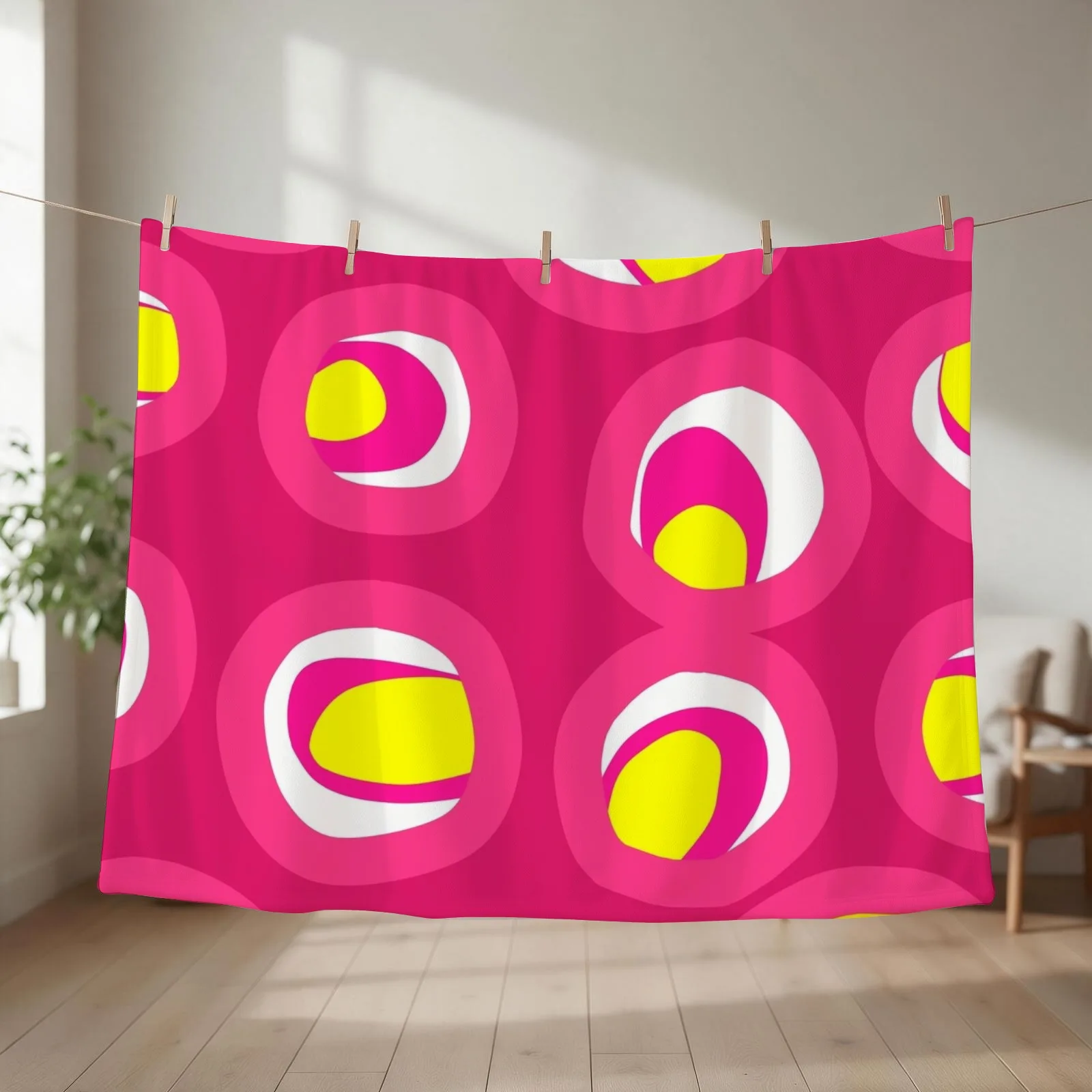 Colorful Mid-Century Modern Geometric Pattern in Neon Pink and Yellow Throw Blanket sofa bed Cute Single Soft Plaid Blankets