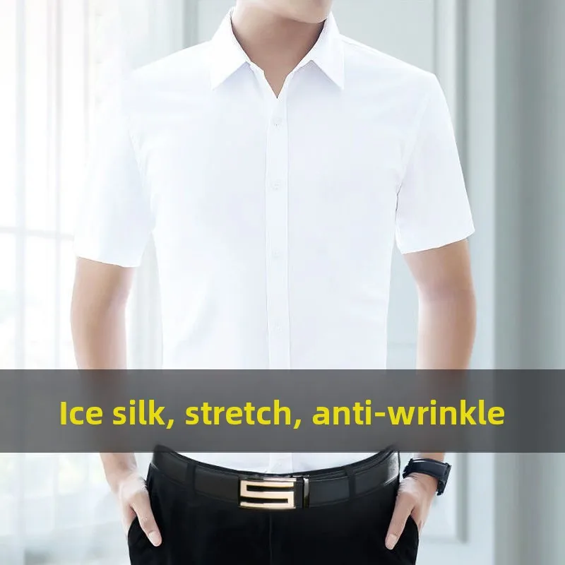 Elastico in seta di ghiaccio ort Sve da uomo irt Slim Fit Casual Busin Sle Summer Faionable Fibra di poliestere Bianco irt