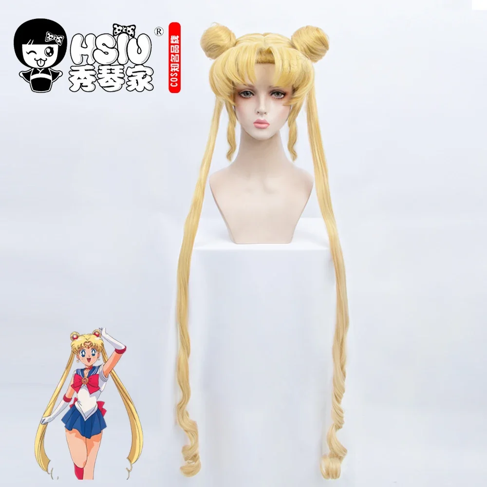 Tsukino Usagi peruka do cosplay blond podwójny kucyk długie kręcone rozdawanie markowa peruka siateczka