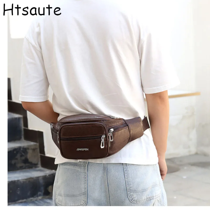 

Crossbody Bag Outdoor Sports Multi Functional Waterproof Waist Bag PU Leather Mobile Waist Bag With Large Capacity For Men Women