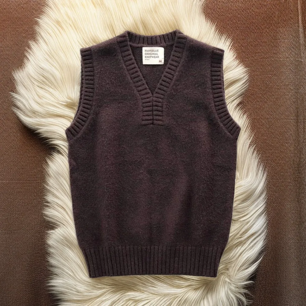 Men\'s Knitted Vest Solid Color Waistcoat V Neck Vintage Slim Fit Sweaters Male Elegant Sleeveless New in Clothing Deals 2025 Top