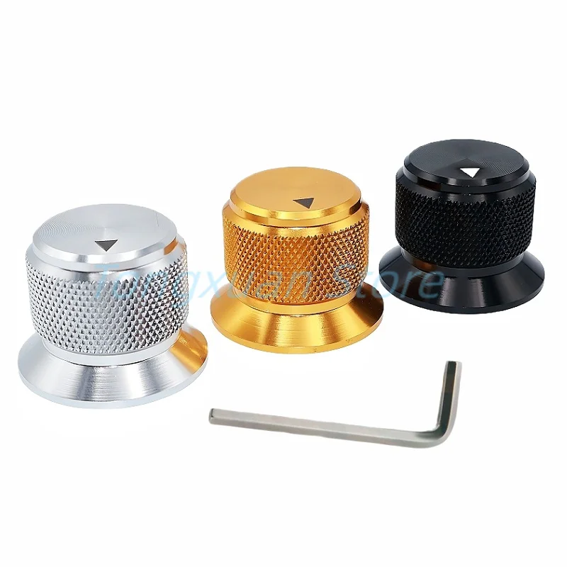 

1pc Aluminum Alloy Silver Black Gold Potentiometer Switch Control Cap 25X19mm Volume Audio Electric Guitar Bass Knob Screw Type
