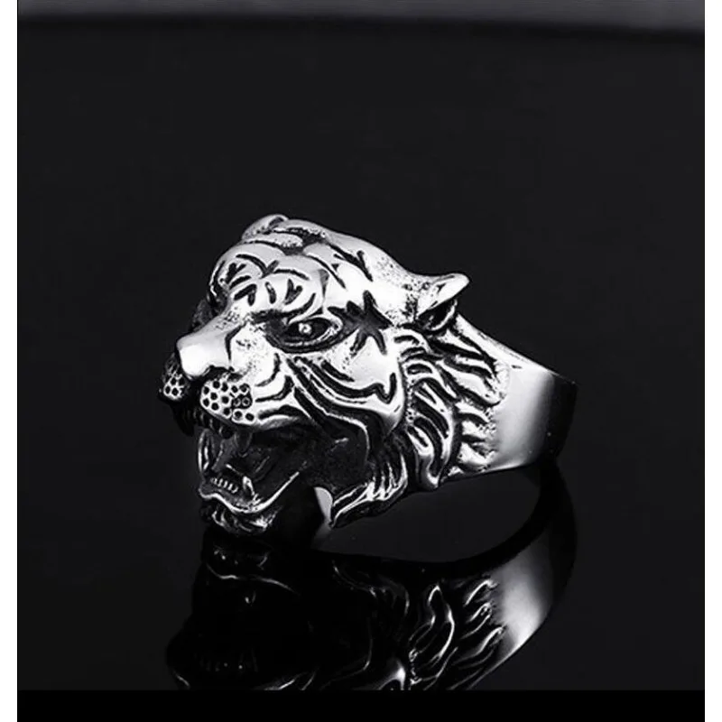 2024 popular tiger head ring male domineering alloy retro tiger zodiac exaggerated personality trendy male jewelry