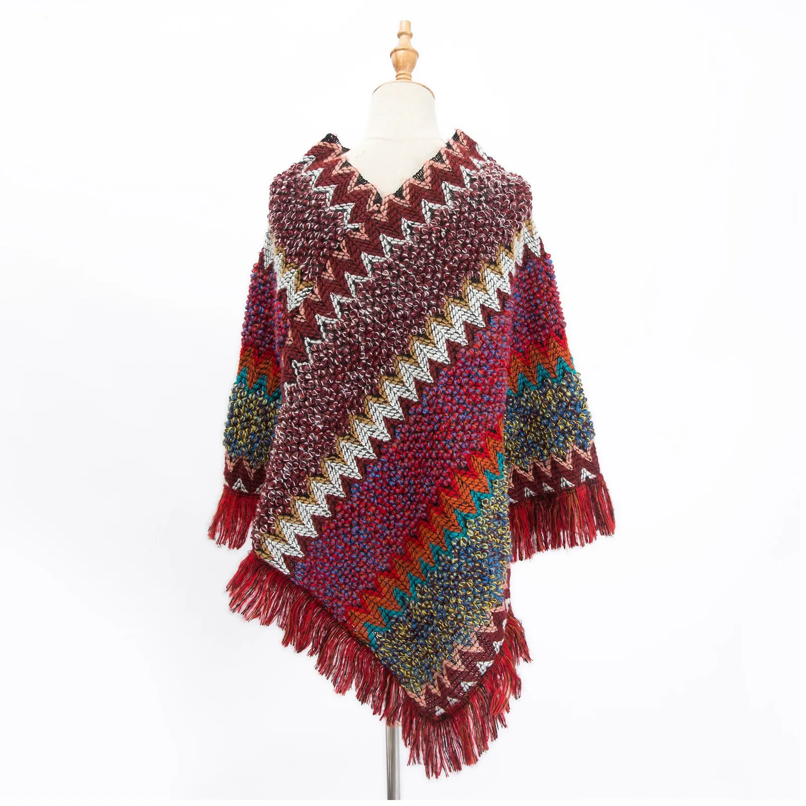 Women Ethnic Style Knitted Cardigan Cape Poncho Wrap Retro Tassel Shawl Stole Cloak Travel Warm Shawls And Wraps Pashmina