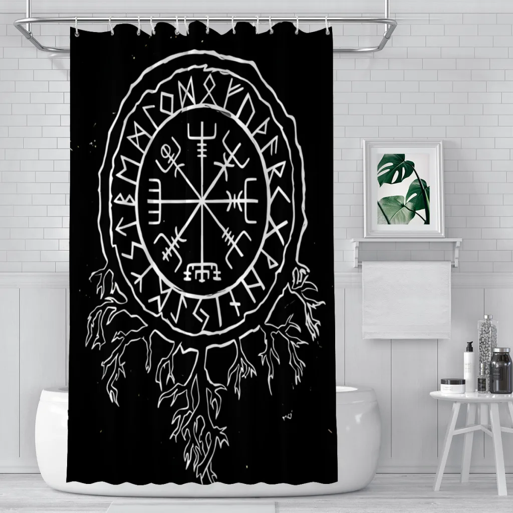 Vegvisir Compass Nordic Futhark Runes Bathroom Shower Curtains Viking Mythology Waterproof Partition Home Decor Bathroom