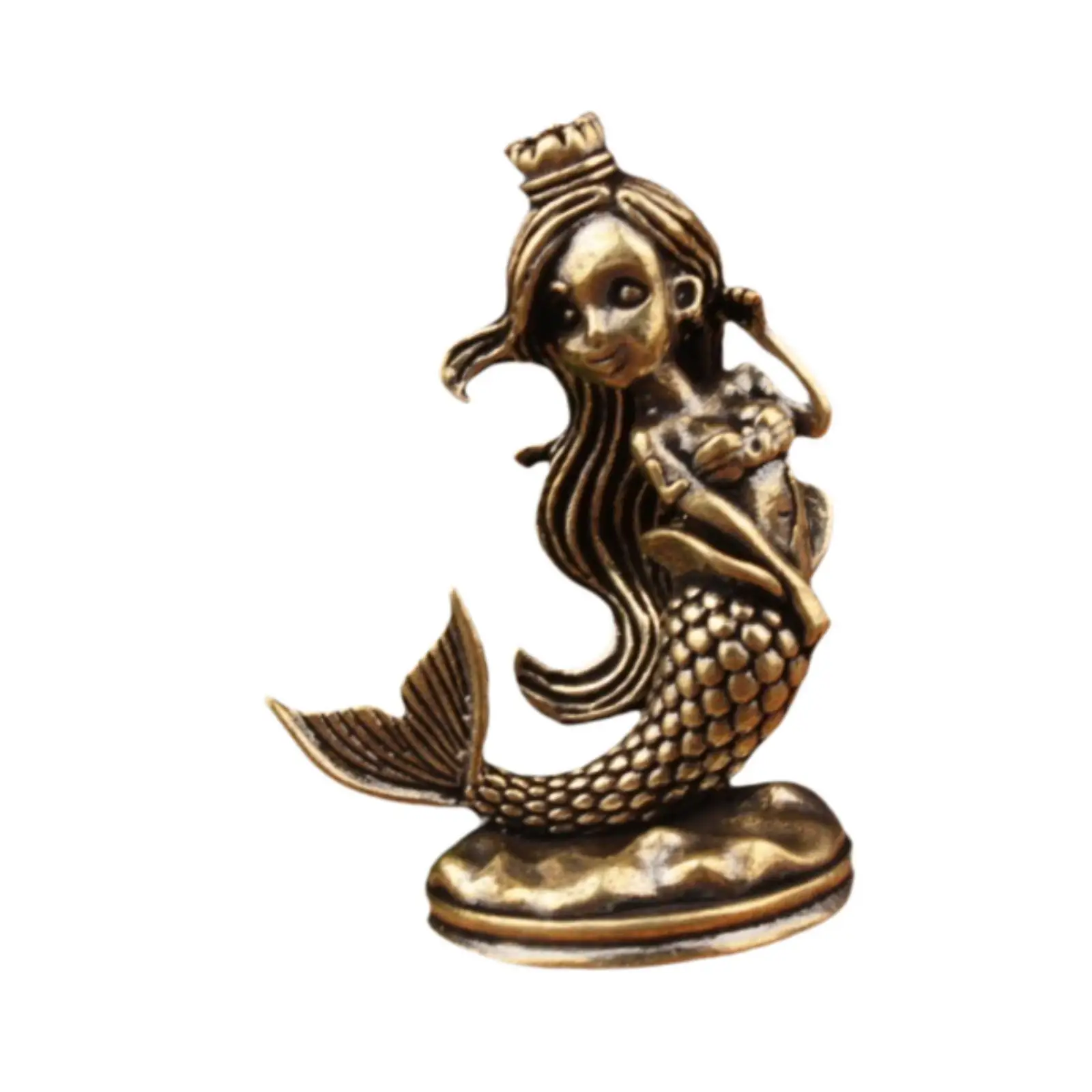 Brass Mermaid Princess Figurine Home Decoration Mediterranean Princess Statue for Entrance Cabinet