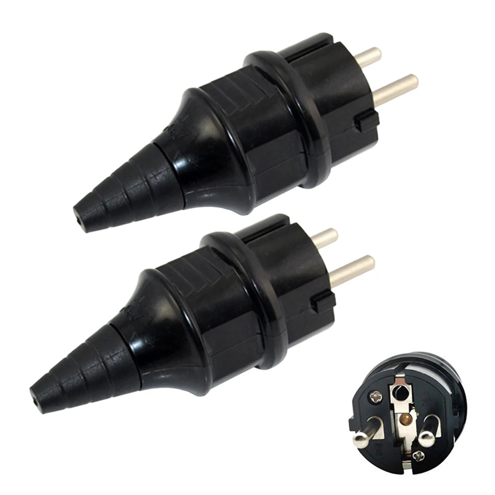 2pcs 250V (16A) Waterproof Protective Contact Plug With Kink Protection For Outdoor Or Indoor Extension Cables