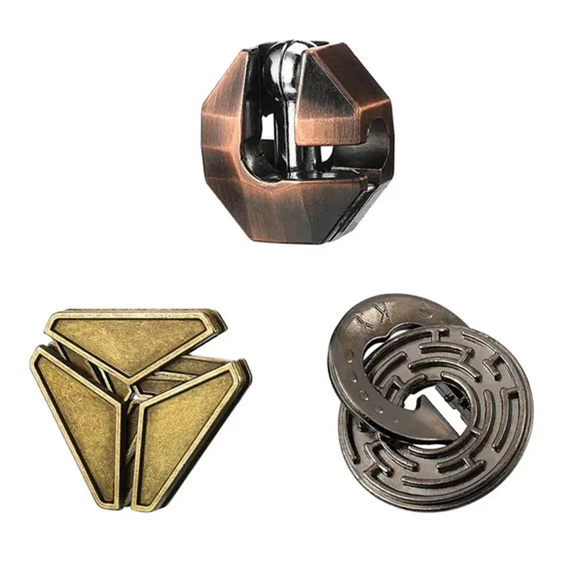 3 pçs conjunto de metal quebra-cabeça solução desbloquear brinquedo cérebro teaser iq desafio jogos liga brinquedos educativos para crianças adultos