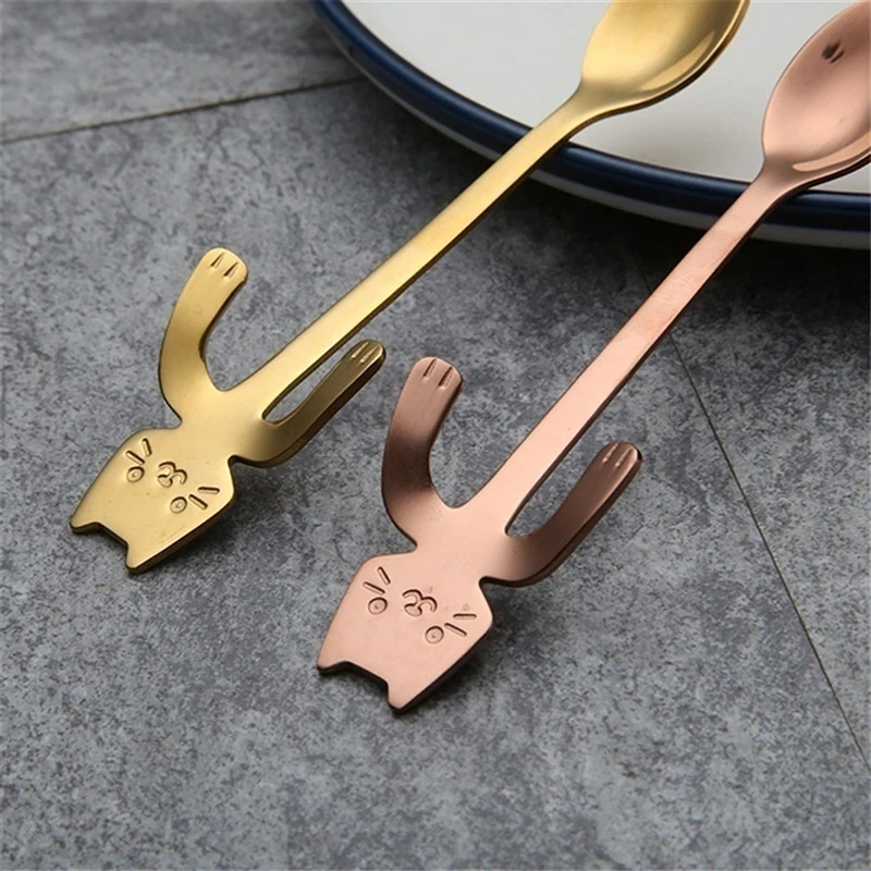 Colorful Dessert Ice Cream Tea Spoon M  Drink Cafe Scoop Small Mini 304 Stainless Steel Cat Kitty Coffee Stirring Spoon