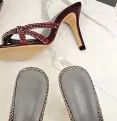 Fashion High Heels Slippers Women Rhinestone Chunky Heels Open Toe Lazy Sandals Summer Slides Outdoor Vcation Beach Shoes