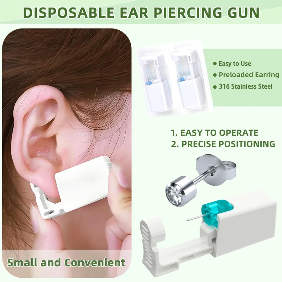1/2/4/6/8/10PCS Disposable Ear Piercing Gun Built-in White Diamond Stud Earrings For Home Self Ear Piercing Kit