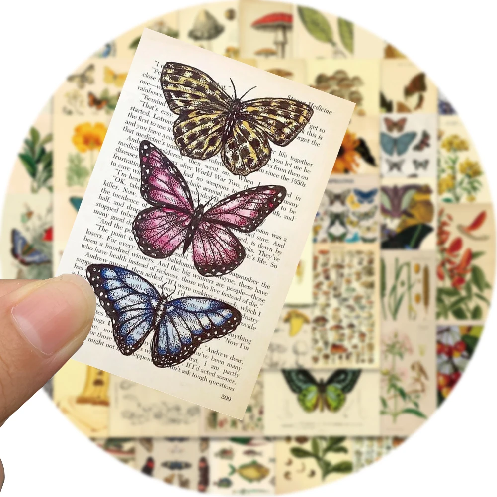 10/50PCS Butterfly Insect Flower Mushroom Stickers Botanical Educational Decals Sticker For Notebook Scooter Trolley Case