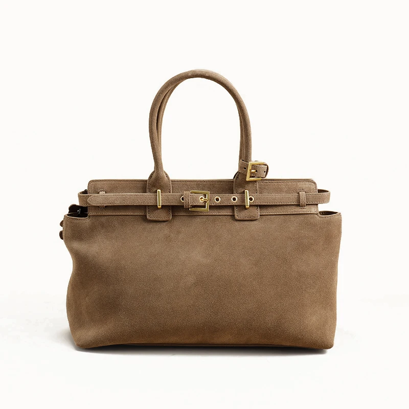 

Suede Women's Tote Bag 2025 New Niche Design Belt Buckle One-Shoulder Crossbody Bag Cowhide Large Capacity Vintage Handbag