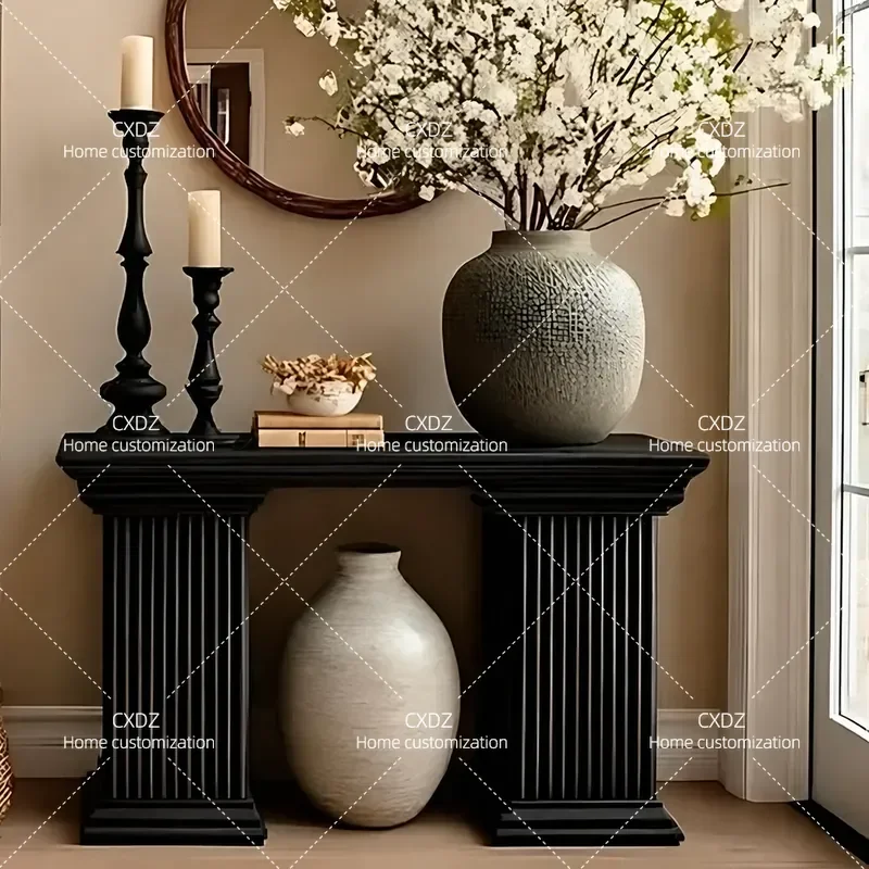 Retro Black Entryway Console Table Narrow Wall Mounted Storage Shelf for Hallway Living Room End View Cabinet