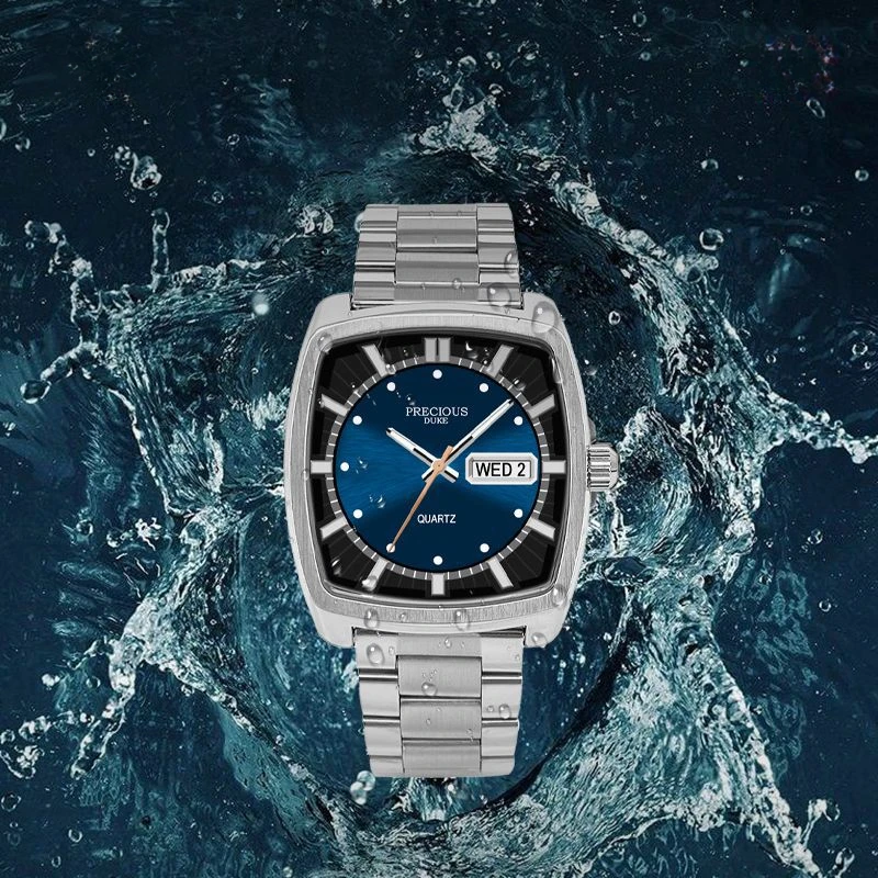 Men's Luxury Brand Tonneau Watch Classic Luminous Calendar Waterproof Steel Strap Quartz Watch for Men Relogio Masculino