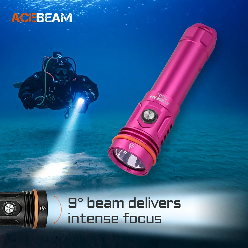ACEBEAM Diving Flashlight D20 2.0 2200 Lumen 500 Meter Beam Distance SFT40 LED Diving Flashlight Depth 200m 21700 Battery