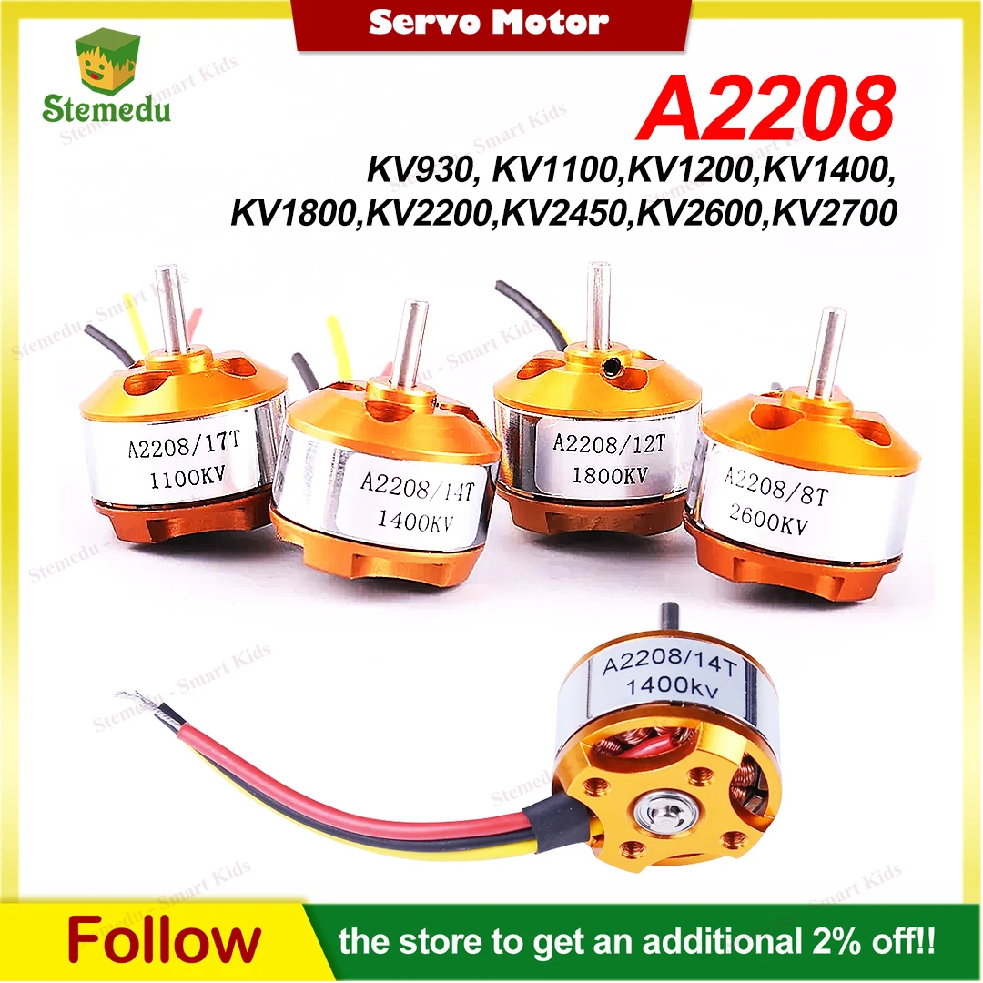 A2208 2208 Motore Brushless KV930/KV1100/KV1200/KV1400/KV1800/KV2200/KV2450/KV2600/KV2700 per Droni, Ala Fissa, Auto e Barche RC