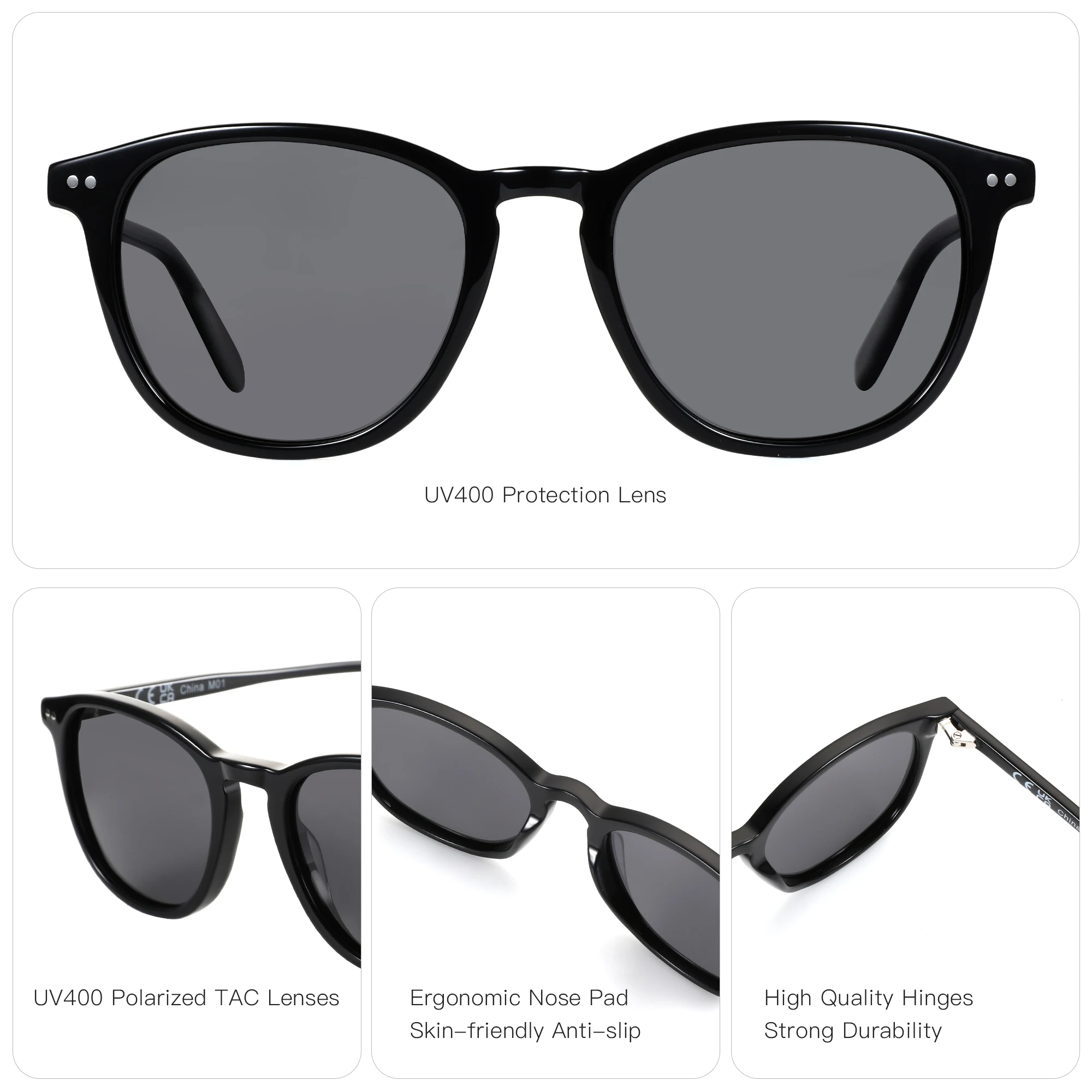 ZENOTTIC 2025, modische, quadratische, polarisierte Sonnenbrille, handgefertigte Acetat-Sonnenbrille mit Federbein, modischer runder Schirm für Männer und Frauen – Detail 8