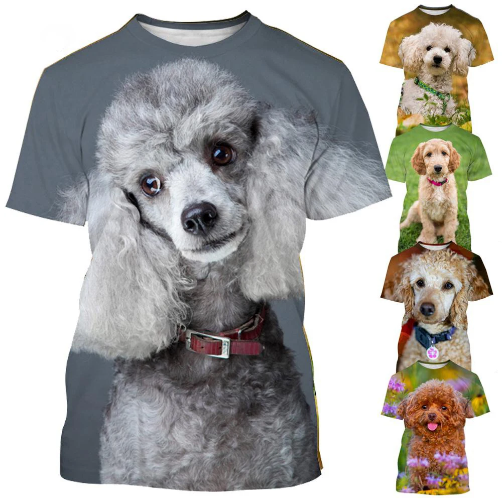 3D Animal Print T-shirt Men's Fashion T-shirt Summer Casual Short Sleeved Poodle Shirt Top