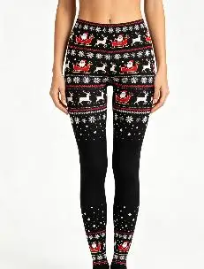 Women Mid‑Rise Fleece Lined Leggings, Christmas Santa Reindeer Snowflake Ethnic Knit Print Slim Stretch Holiday Pants - view 2