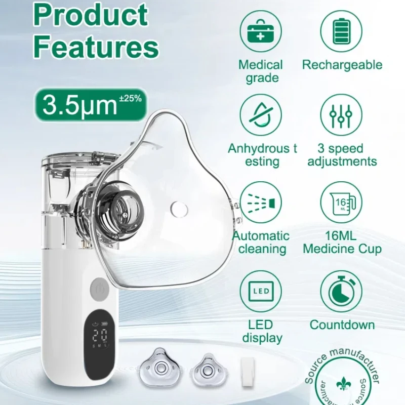 JUSTLANG Rechargeable Nebulizer Adjustable LED Display Medical Silent Ultrasonic Inhaler Mobile