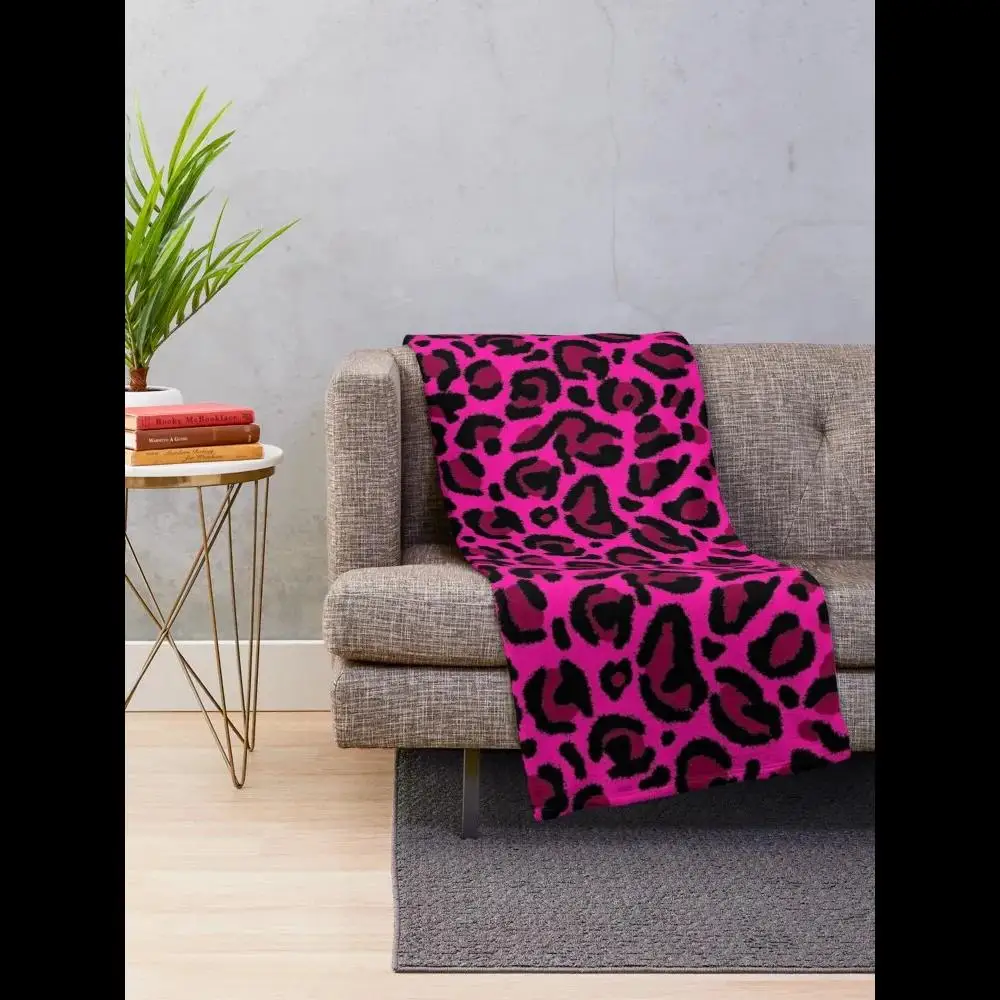 

Ярко-розовый плед с леопардовым принтом в стиле YK, ультрамягкий плюшевый, современный декор для гостиной и спальни