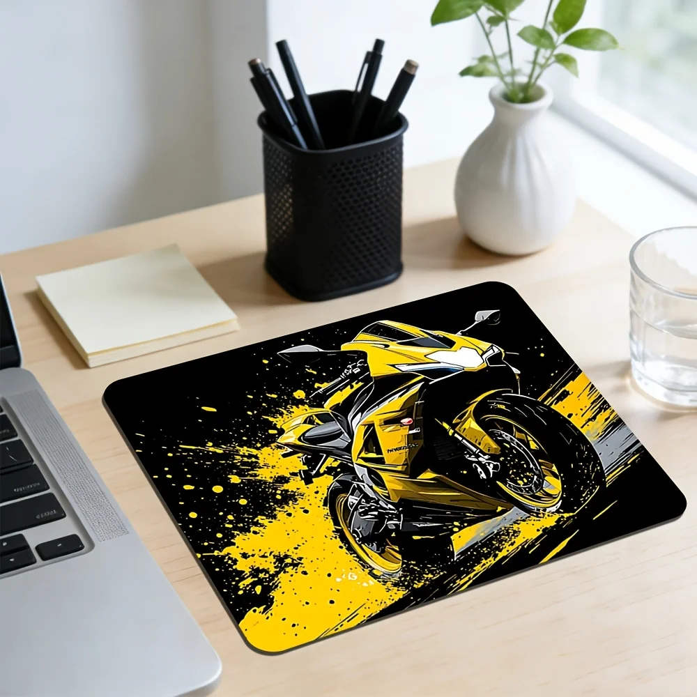 Yellow Black Sportbike Art Small mouse pad desk pad rubber anti-slip edge locking laptop office mat pc accessories gaming mats