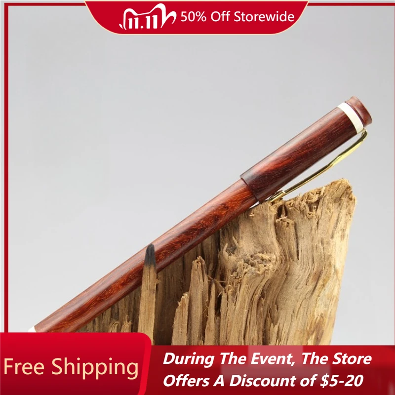 

New Discount Luxury Wooden Ball Pens Black 0.5 Refill Rosewood Gel Pen Wood Stationery Supplies Business Gift Box Rollerball Pen