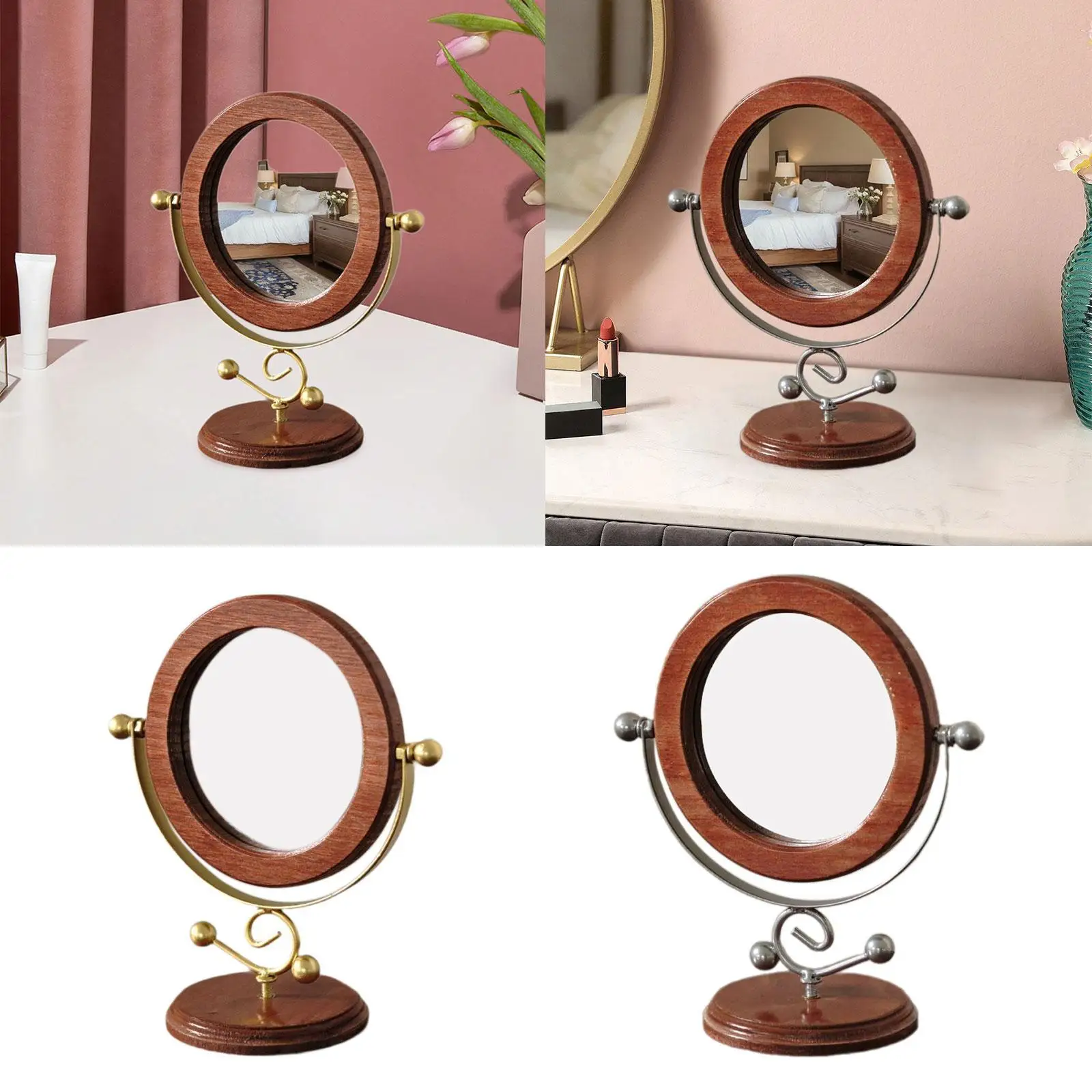 

Wood Makeup Mirror Stylish Desktop Ornament for Farmhouse Bedroom Indoor